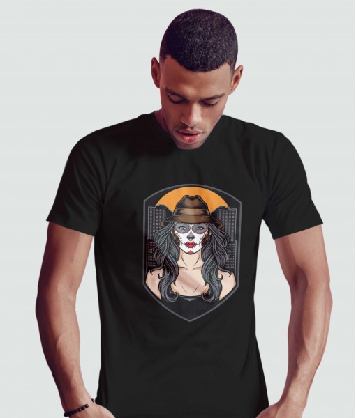 Мъжка тениска с щампа Готика Zombie woman with hat